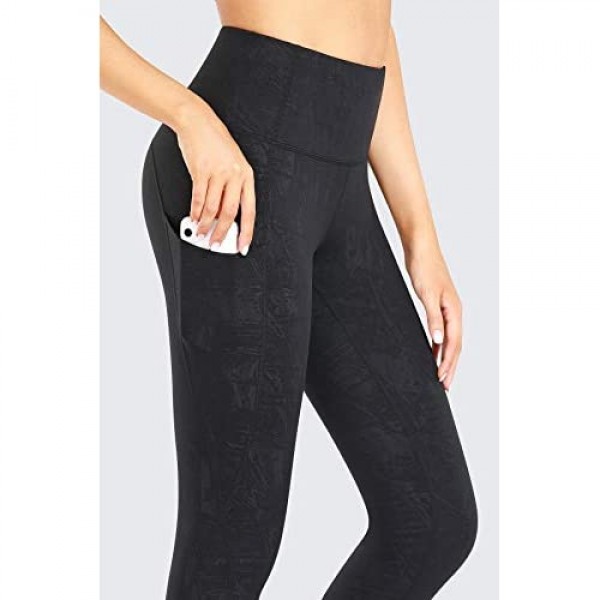PHISOCKAT High Waisted Pattern Leggings with Pockets Tummy Control 4 Way Stretch Women Yoga Pants