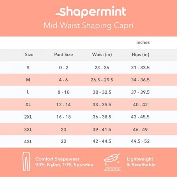 Shapermint MidWaist Shaping Ankle Length Capri Cropped Leggings Medium Compression Shapewear