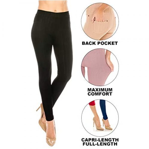 ShyCloset Pocket Jeggings Jeans Leggings Pants - Women Bottom Casual Comfy Slim Fit Denim Skinny Stretch Plus Size