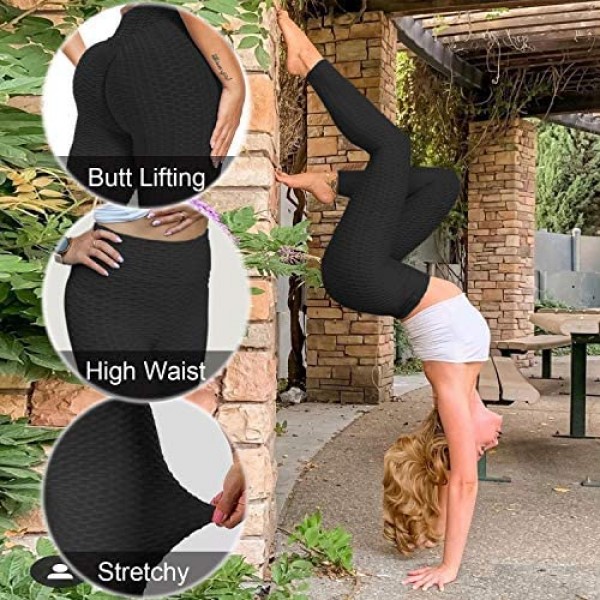 SZKANI Womens Ruched Butt Lifting High Waisted Yoga Pants Tummy Control Workout Leggings Textured Tights