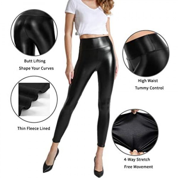 Tagoo Women's Stretchy Faux Leather Leggings Pants Sexy Black High Waisted Tights