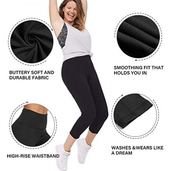 TNNZEET Buttery Soft Printed Capri Leggings for Women High Waisted Womens Black Yoga Workout Athletic Pants