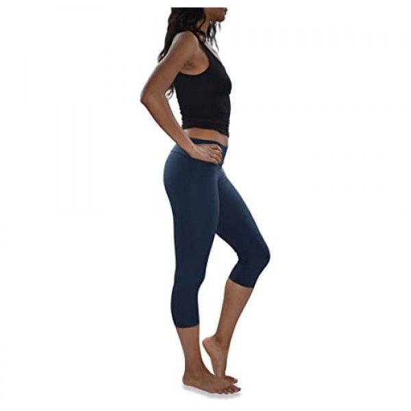Womens 3 Pack & 6 Pack Buttery Soft Brushed Active Stretch Yoga Cropped Capri Skinny Pant Leggings