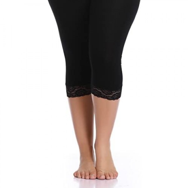 Women's Plus Size Capri Cropped Leggings Stretch Lace Trim Soft Tights Pants