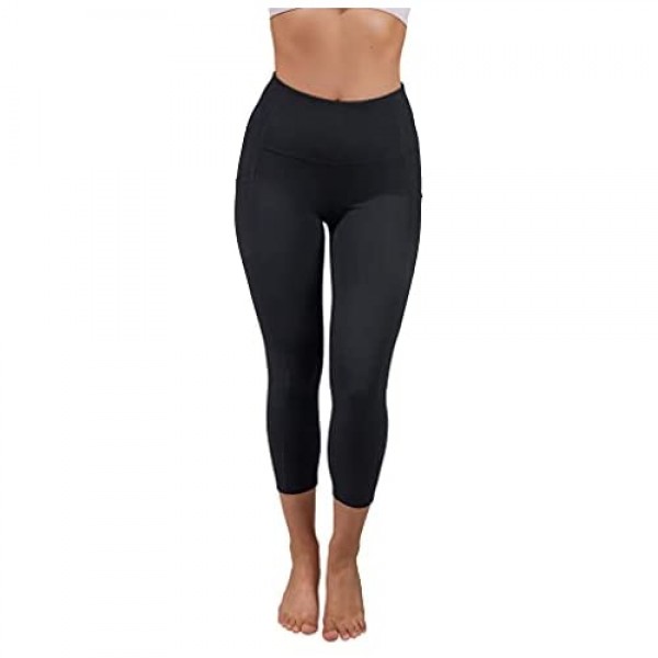 Yogalicious High Waist Squat Proof Yoga Capri Leggings with Side Pockets for Women