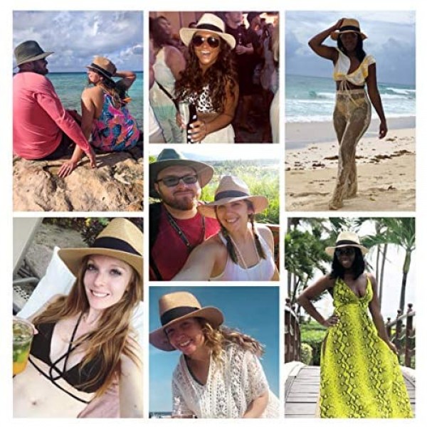 2-Pack Beach Hats for Women Summer Straw Sun Hat Wide Brim Panama Hats Roll Up
