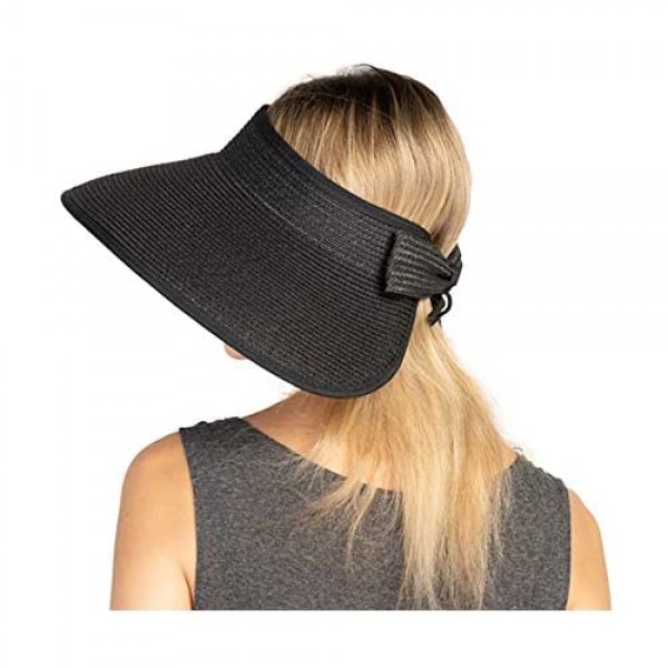 2 PCS Women Sun Visor Hats Beach - Foldable Roll Up Wide Brim Bowknot Summer Straw Hat Cap Cruise wear for Womens