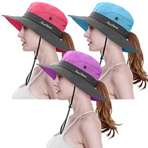 3 Pieces Womens Ponytail Wide Brim Sun Hat Packable UV Protection Beach Cap for Fishing & Hiking