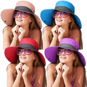 4 Pieces Women Summer Sun Hats UV Protection Mesh Wide Brim Bucket Hats Foldable Beach Fishing Caps with Ponytail Hole for Outdoor Sports