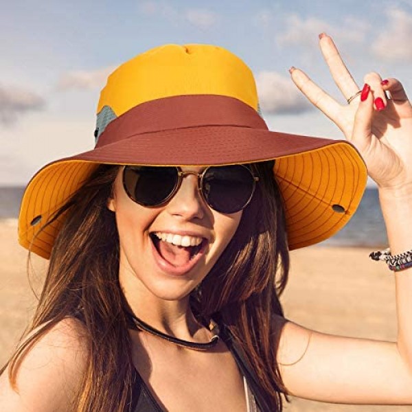 6 Pieces Women Wide Brim Sun Hat Outdoor UV Protection Hat Summer Foldable Mesh Beach Fishing Cap