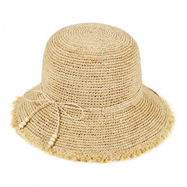 Crochet Raffia Bucket Hat - Summer Straw Beach Hat Fringed Sun Hats for Women Men