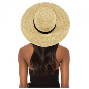 FEMSÉE Straw Beach Hat - Sun Hats for Women and Men Flat Top Classic Boater Hat