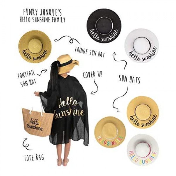 Funky Junque Women’s UPF 50 Bold Cursive Embroidered Adjustable Beach Floppy Sun Hat