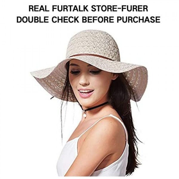FURTALK Summer Beach Sun Hats for Women UPF Woman Foldable Floppy Travel Packable UV Hat Cotton Wide Brim Hat