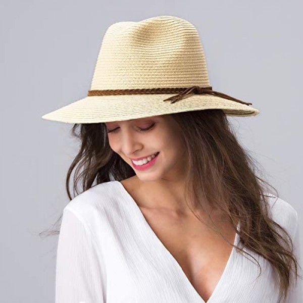 FURTALK Sun Hats for Women Summer Wide Brim UV UPF 50+ Panama Fedora Foldable Packable Straw Beach Hat