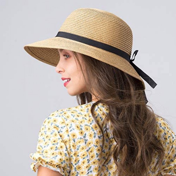 FURTALK Sun Hats for Women Wide Brim Straw Hat Beach Hat UPF UV Foldable Packable Cap for Travel