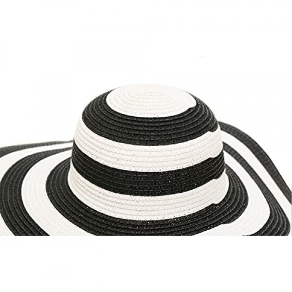 Itopfox Women's Beachwear Sun Hat Striped Straw Hat Floppy Big Brim Hat