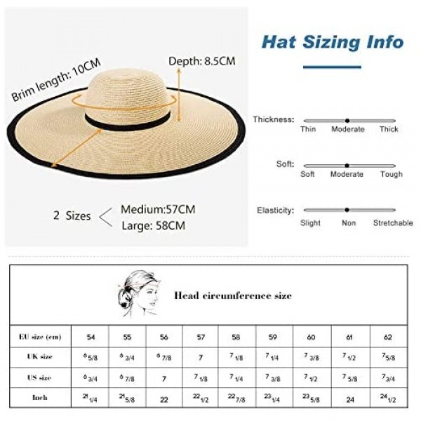 Jeff & Aimy Floppy Straw Sun Hat UPF 50 Wide Brim Beach Summer Hats Packable