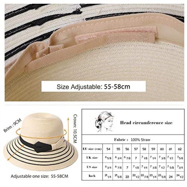 Jeff & Aimy Womens UPF 50 Straw Sun Hat Floppy Wide Brim Fashion Beach Accessories Packable & Adjustable