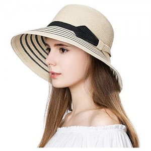 Jeff & Aimy Womens UPF 50 Straw Sun Hat Floppy Wide Brim Fashion Beach Accessories Packable & Adjustable
