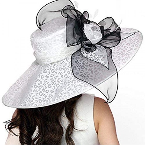 June's Young Women Hats Summer Big Hat Wide Brim Top Flower White Black