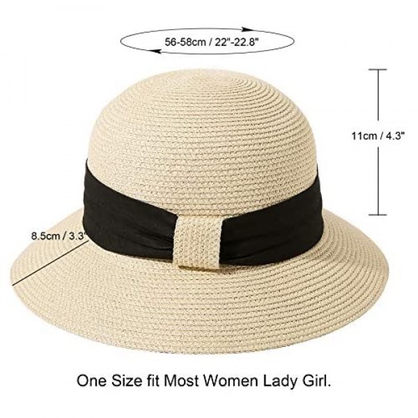 Lanzom Women Wide Brim Straw Foldable Roll up Cap Fedora Beach Sun Hat UPF50+