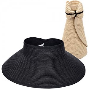 Maylisacc Foldable Straw Sun Visors for Women  Sun Protecetion Wide Brim Sun Hats Adjustable Topless Beach Hat