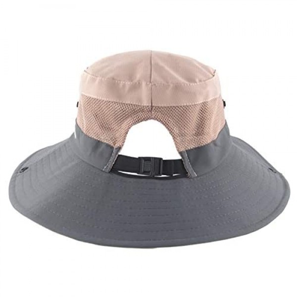 Muryobao Women's Ponytail Summer Sun UV Protection Hat Foldable Wide Brim Boonie Hats for Beach Safari Fishing
