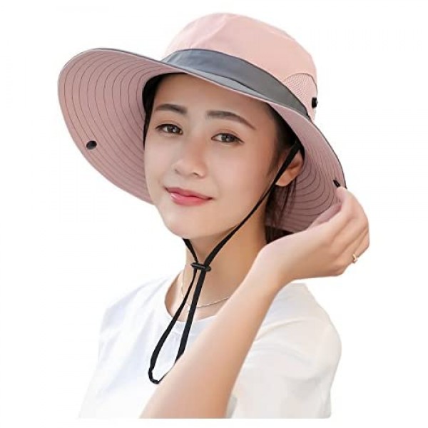 Muryobao Women's Ponytail Sun Hat UV Protection Foldable Mesh Wide Brim Beach Fishing Hat