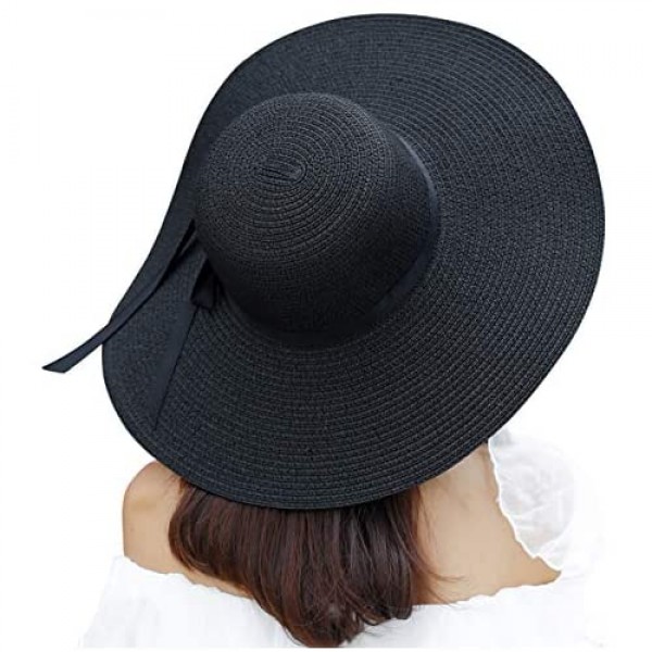 Muryobao Womens Wide Brim Straw Sun Hat Floppy Foldable Roll up Cap Beach Summer Hats UPF 50+