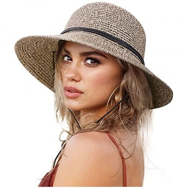 Simplicity Women's Wide Brim Straw Sun Hat with Lanyard UPF Summer Sun Hats for Women