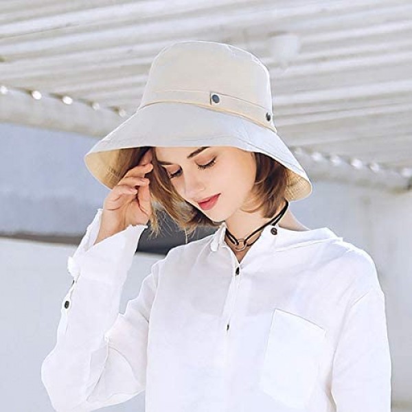 SOMALER Womens Cotton Wide Brim Sun Hats UPF50+ UV Packable Beach Hat Summer Bucket Cap for Travel