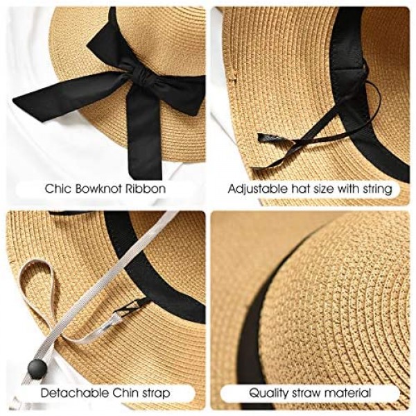 SOMALER Womens Straw Sun Hats Wide Brim Foldable Beach Hats UV UPF 50+ Summer Sun Travel Hat for Women