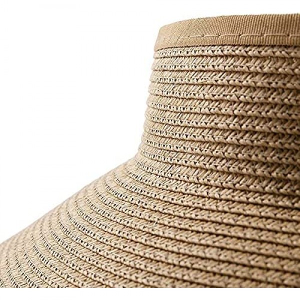 Summer Straw Beach Sun Visor Ponytail Hats for Women Foldable Floppy