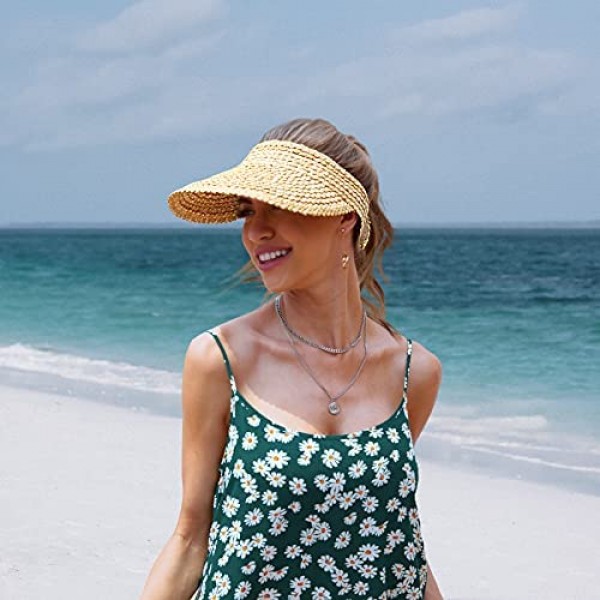 Sun Hats for Women Straw Hats for Women Beach Hats for Women Straw Visors for Women Made of Wheat Straw