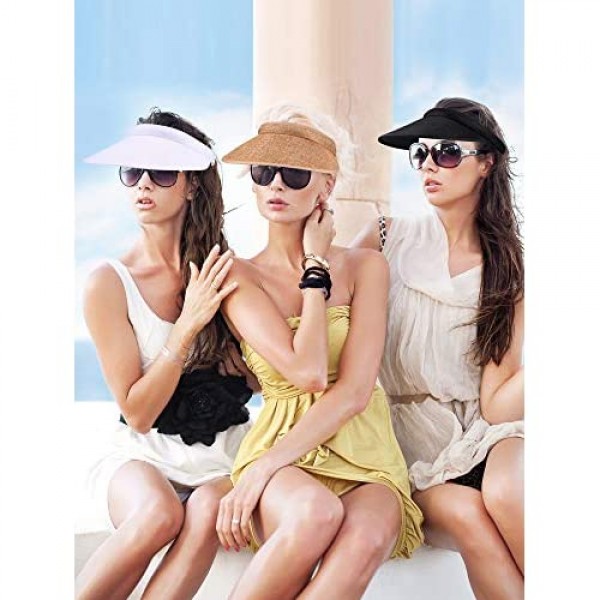 Syhood 3 Pieces Sun Visor Hats Summer Wide Brim Clip on Beach Adjustable Large Brim Cap Golf Hat for Women