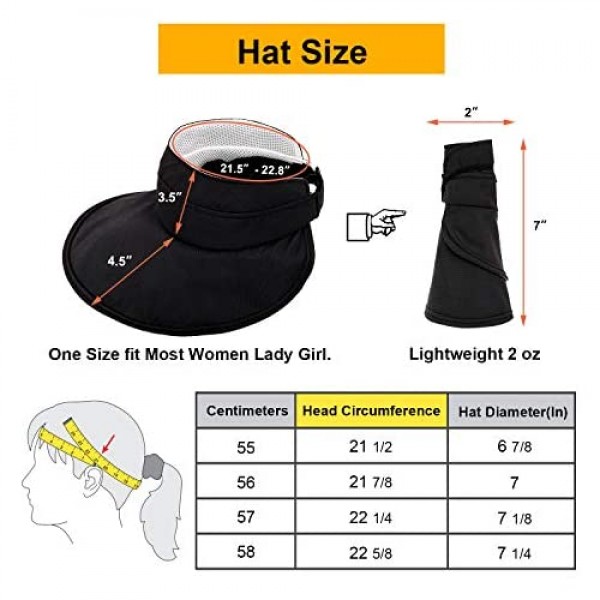 UPF 50+ Sun Hats for Women Wide Brim Roll-up Hat Lightweight Summer Beach Sun Visor