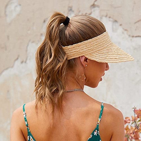 Visors for Women Sun Hats for Women Sun Visors for Women Beach Straw Visors Hats Made of Natural Raffia