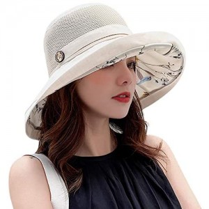 Women Mesh Sun Hats Summer Beach UV Protection UPF Packable Wide Brim Chin Strap
