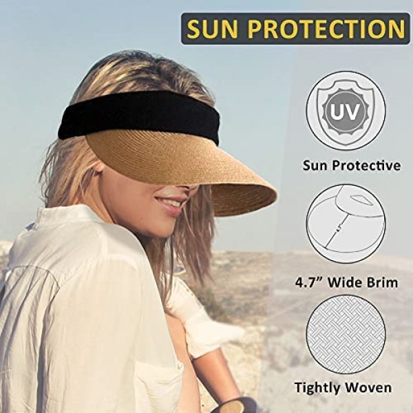 Women Straw Sun Visor Hat Wide Brim Summer UV Protection Beach Cap Foldable Packale Korean Style