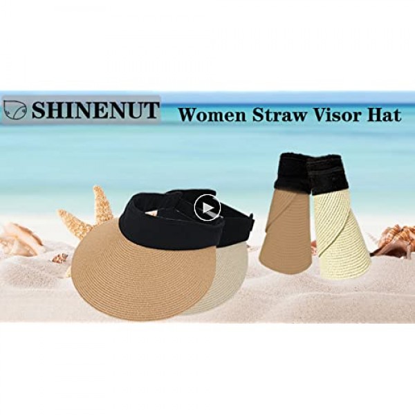 Women Straw Sun Visor Hat Wide Brim Summer UV Protection Beach Cap Foldable Packale Korean Style Black