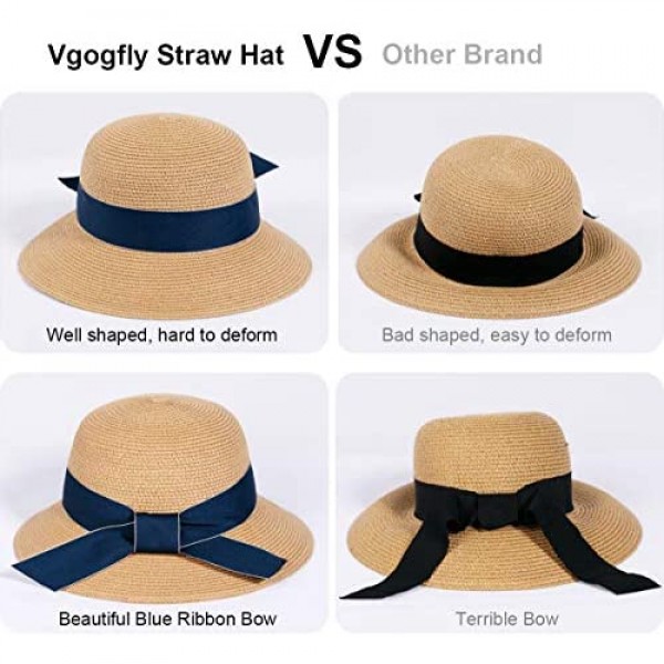 Women Sun Hat Summer Straw Hat Floppy Beach Hat Wide Brim UV Protection Hats UPF 50 with Chin Strap