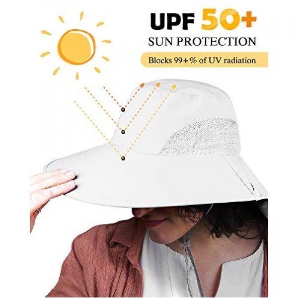 Womens Mens Hiking Fishing Hat Waterproof Nylon Wide Brim Hat with Large Neck Flap UPF 50+ Sun Protection Hats for Women&Men