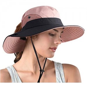 Women's Ponytail Safari Sun Hat  UPF 50+ Wide Brim Outdoor Bucket Hat with Chin Drawstring Strap Fishing Hat