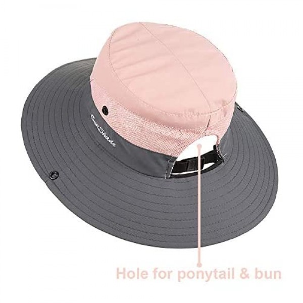 Women's Ponytail Safari Sun Hat Wide Brim UV Protection Outdoor Bucket Hat Foldable Beach Summer Fishing Hat