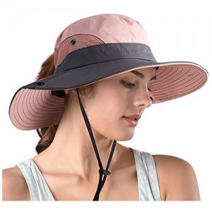 Women's Ponytail Safari Sun Hat Wide Brim UV Protection Outdoor Bucket Hat Foldable Beach Summer Fishing Hat