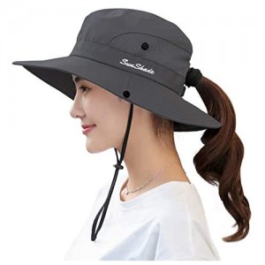 Women's Summer Mesh Wide Brim Sun UV Protection Hat with Ponytail Hole