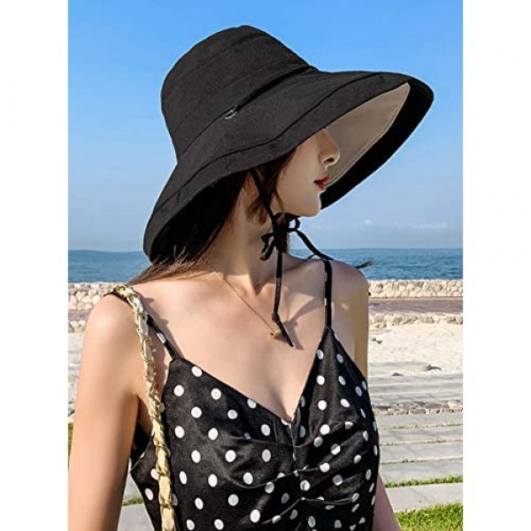Women's Sun Hat Packable Reversible Bucket Hat UV Sun Protection Wide Brim Summer Beach Cap