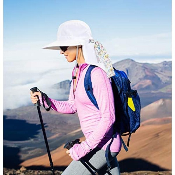 Womens Sun Hats Neck Flap Large Brim UV Protection Foldable Fishing Hiking Cap