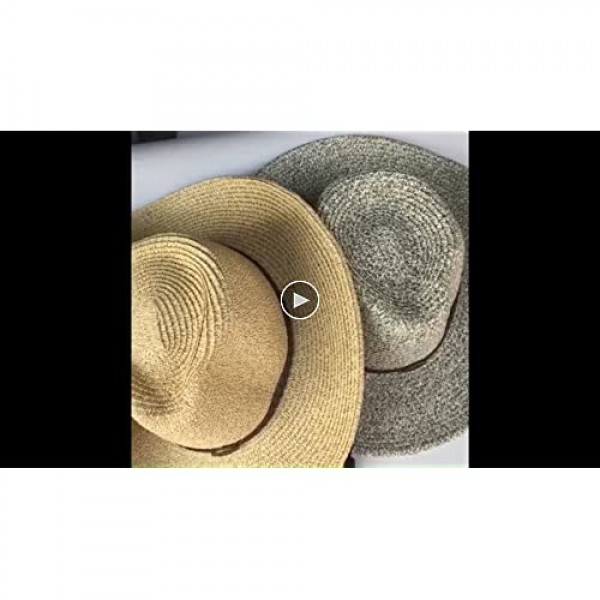 Womens Sun Straw Hat with Wind Lanyard UPF Beach Packable Summer Beach Cowboy Shapeable Gargen Straw Hats for Women Men
